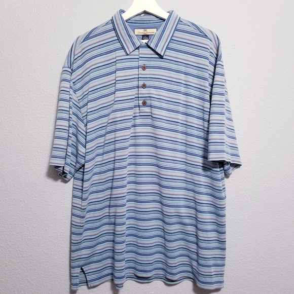 Tommy Bahama silk stripe collar button polo style shirt XL - Picture 1 of 4